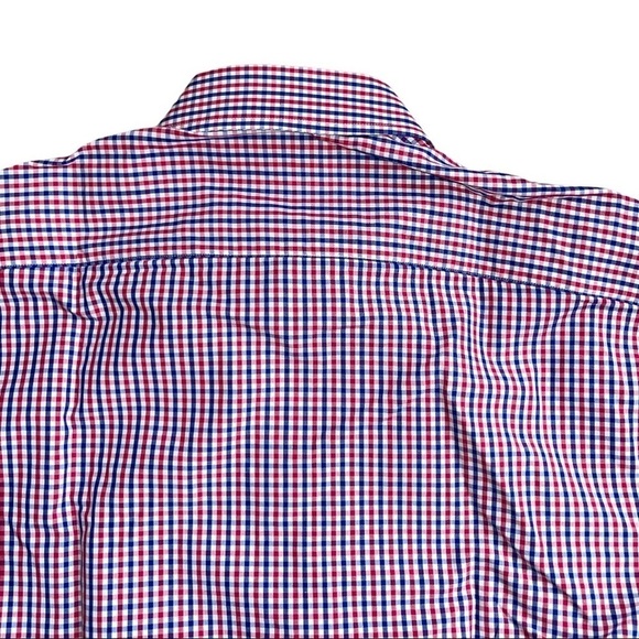 Men's 15.5 Buttoned Down Slim Fit Blue Red Tattersall Check Casual Dress… - Picture 9 of 10